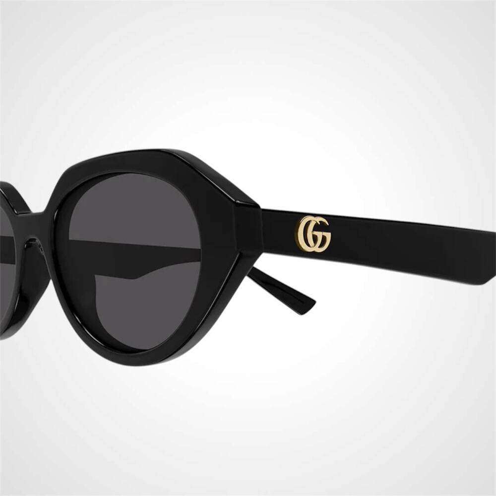 New GUCCI Sunglasses Black Oval Acetate Gold Metal Interlocking GG Logo Womens - Picture 3 of 4